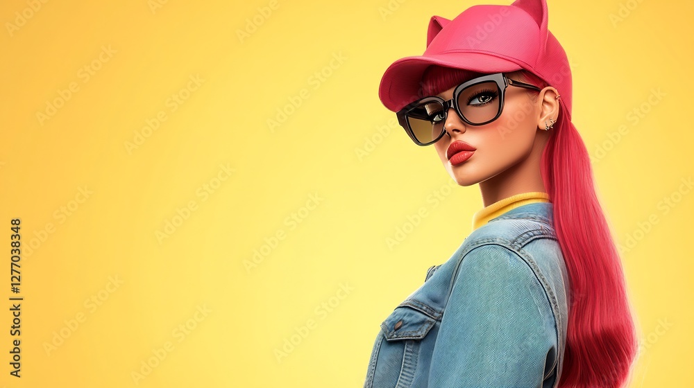 Fototapeta premium pop art girl with cat ears, comic book style bold colors
