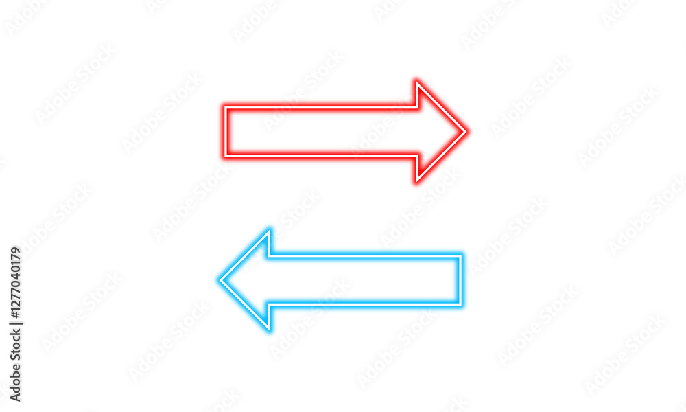 Neon arrow sign. Blue and red glowing neon laser arrows. Fluorescent electric arrows. Directional light effect. Colorful glowing neon graphic elements. Isolated on transparent background
Neon arrow sign. Blue and red glowing neon laser arrows. Fluorescent electric arrows. Directional light effect. Colorful glowing neon graphic elements. Isolated on transparent background