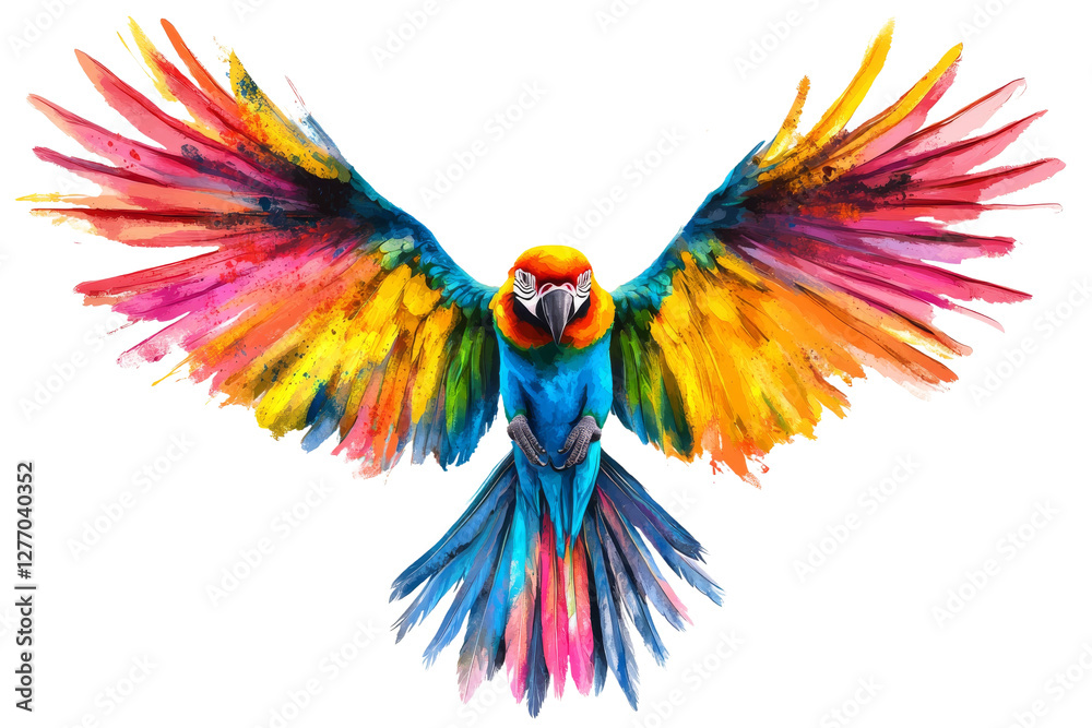 Obraz premium Vibrant macaw spreading its colorful wings wide
