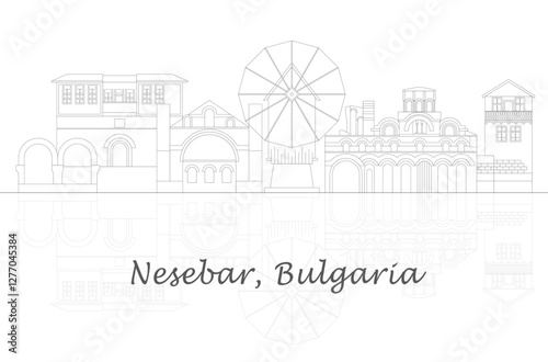 GR4_0Outline Skyline panorama of town of Nessebar, Bulgaria - vector illustration00_105.eps