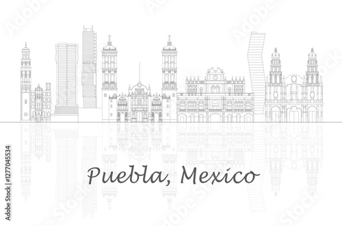 Outline Skyline panorama of city of Puebla, Mexico - vector illustration