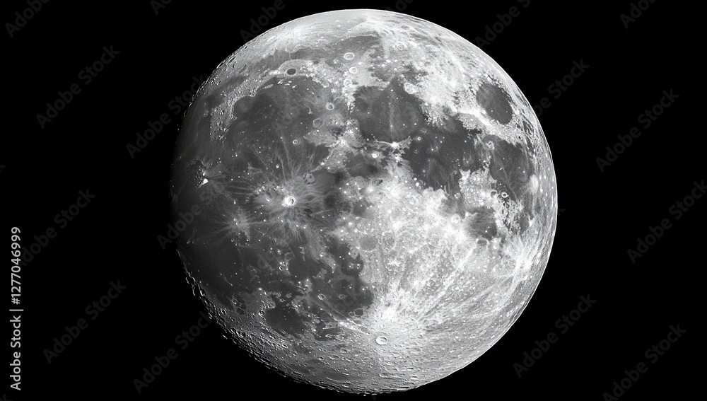 Obraz premium Black and white detailed close-up of the full moon