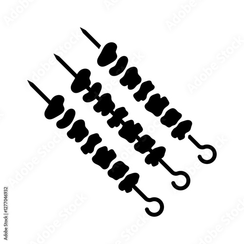 Shashlik on a skewer icon. Black silhouette. Front side view. Vector simple flat graphic illustration. Isolated object on white background. Isolate.