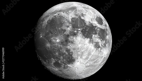 Black and white detailed close-up of the full moon