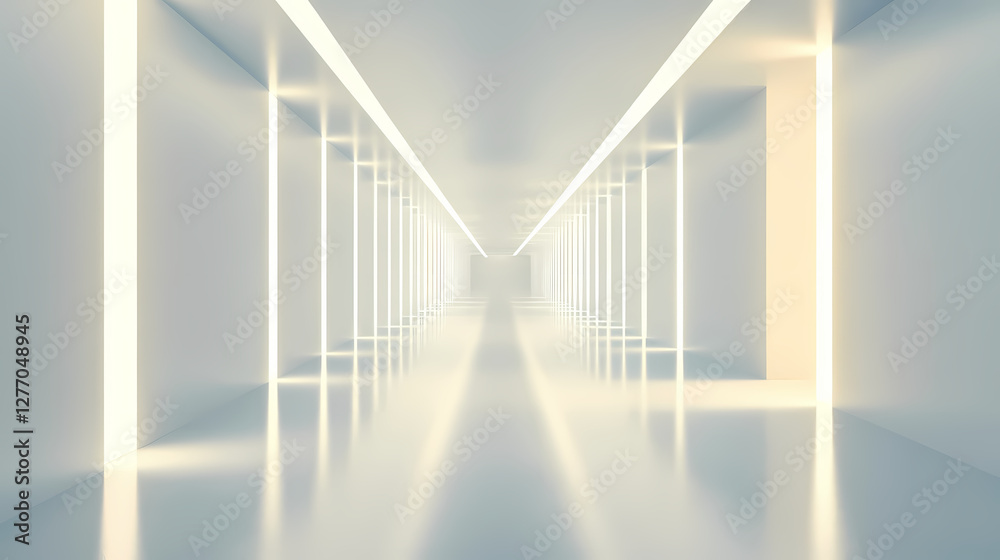 Obraz premium Futuristic hallway with endless perspective and white lighting. Luminous Infinite Corridor. Illustration