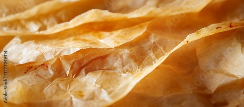 Baked phyllo dough texture close-up photo