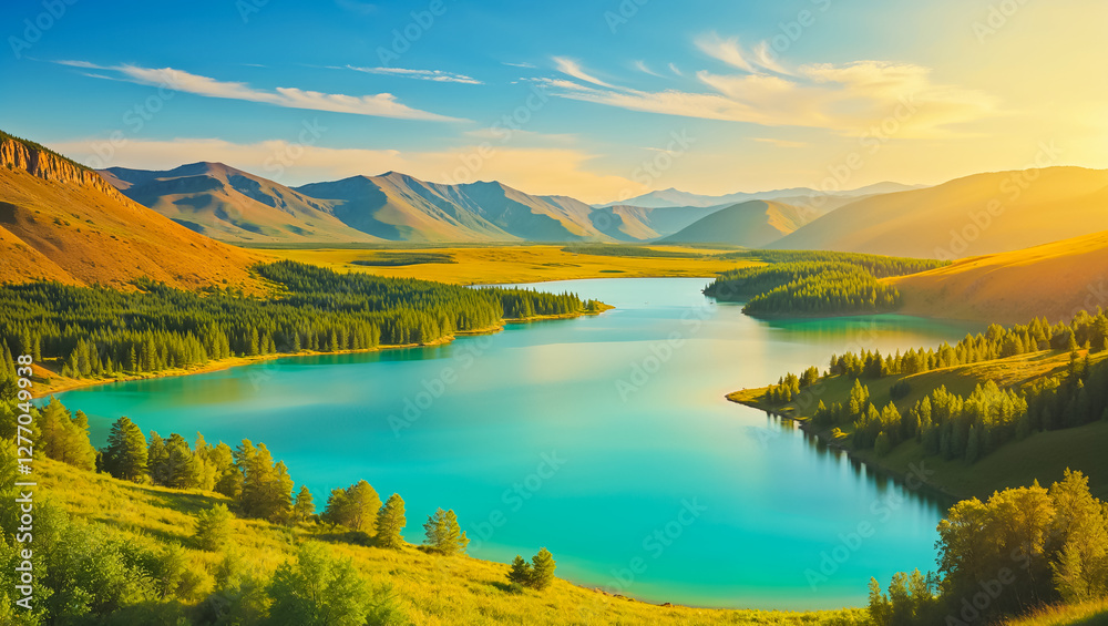 Fototapeta premium stunning national natural park Burabay Kazakhstan, summer day