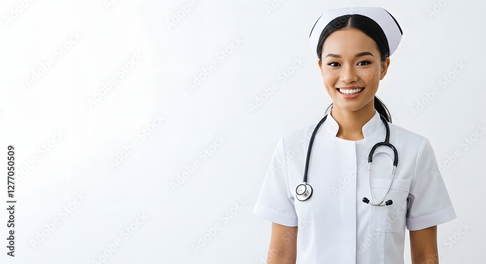 A beautiful happy female Nurse in medical uniform, full body, isolated on a white background, with copy space A beautiful happy female Nurse in medical uniform, full body, isolated on a white background, with copy space