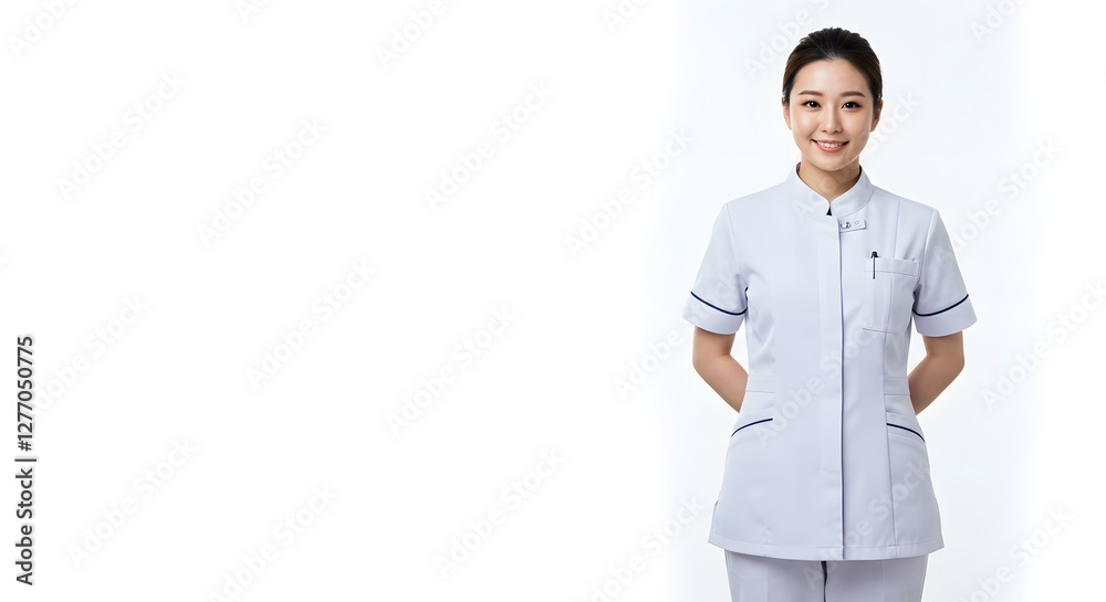 A beautiful happy female Nurse in medical uniform, full body, isolated on a white background, with copy space A beautiful happy female Nurse in medical uniform, full body, isolated on a white background, with copy space
