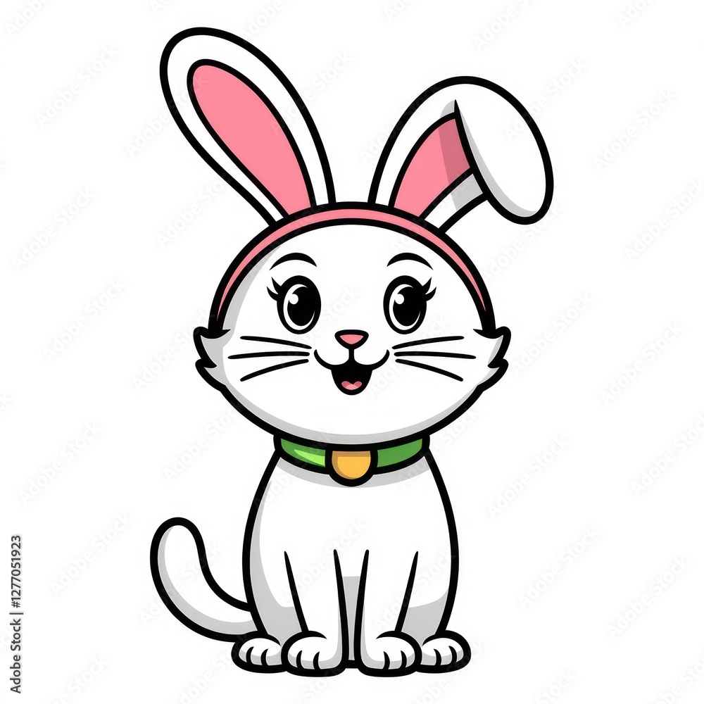 Fototapeta premium Adorable Cartoon Bunny Sitting with Cheerful Headband and Whiskers in Spring Celebration Illustration