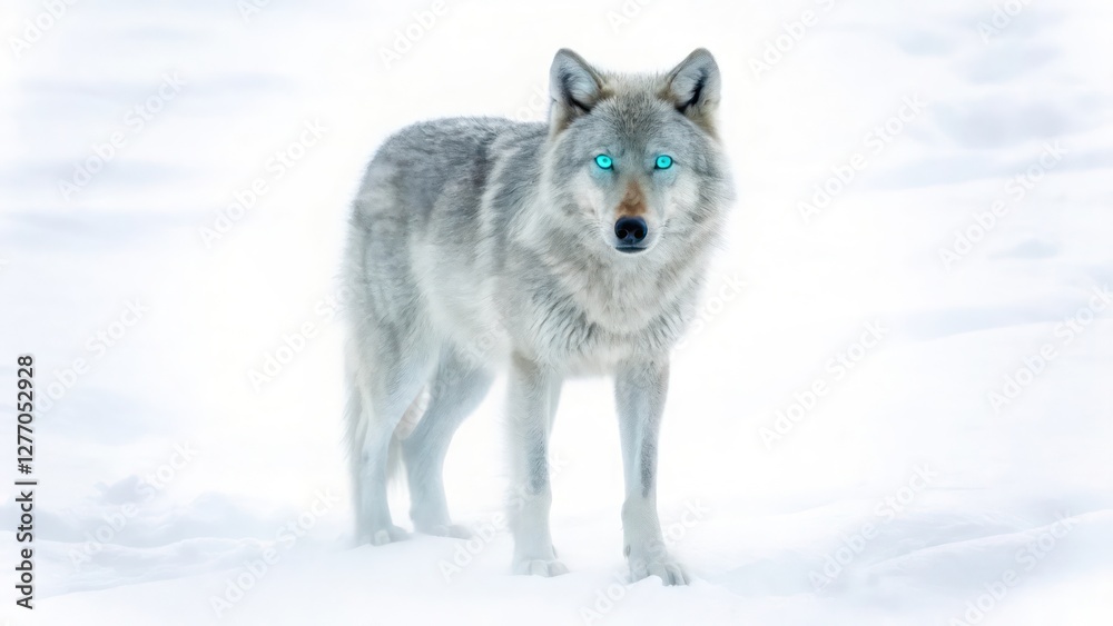 Fototapeta premium Majestic Arctic Wolf in Snowy Landscape with Intense Gaze and Powerful Presence