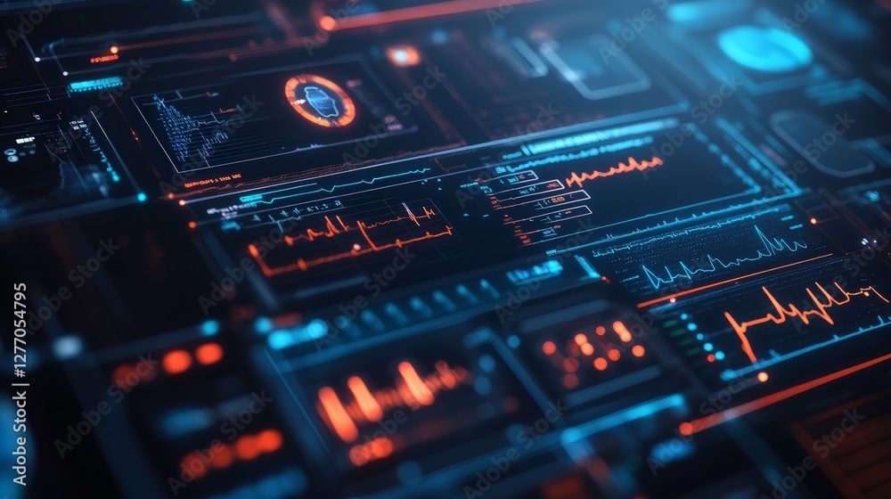 Futuristic Digital Interface with Data Visualization and Charts Futuristic Digital Interface with Data Visualization and Charts