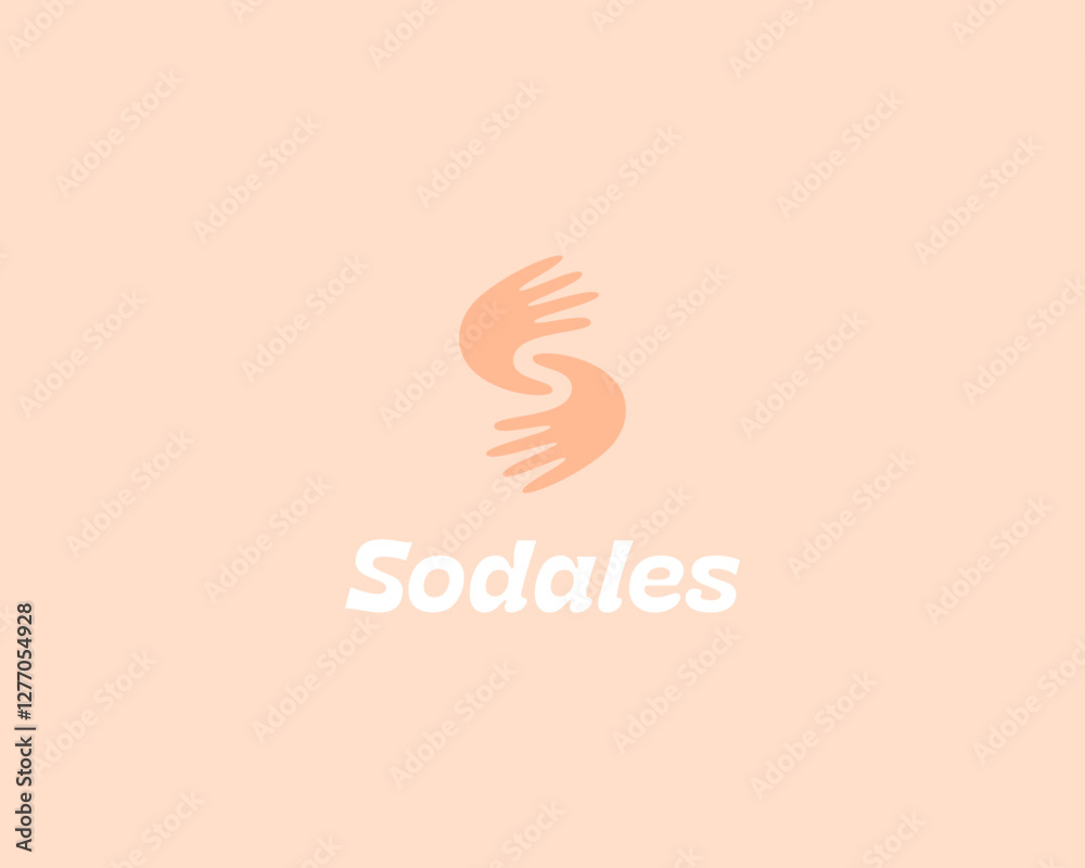 Fototapeta premium Abstract letter S from hands logo. Universal friendship care symbol. Vector illustration.