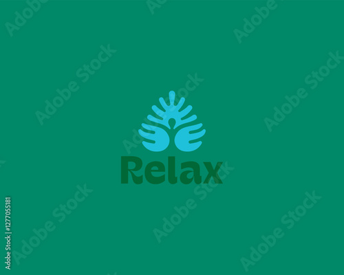 Abstract leaf and human negative space logo. Park garden vector icon. Creative yoga spa wellness sign.