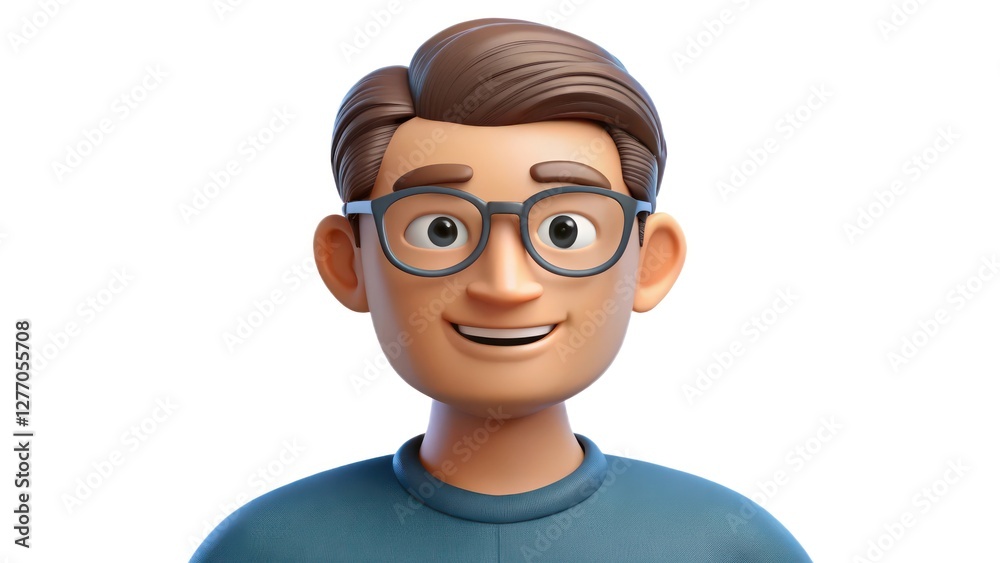 Friendly Smiling 3D Cartoon Render Character Illustration in Stylish Casual Apparel Friendly Smiling 3D Cartoon Render Character Illustration in Stylish Casual Apparel