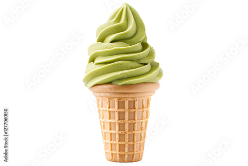 Soft serve ice cream cone with green tea flavor