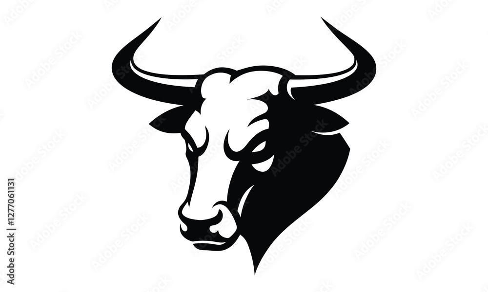 Bull head silhouette vector illustration, Detailed artwork, Mascot logo design, Simple shape for logo design, emblem, symbol, sign, badge, label, stamp. Minimalist design, isolated on white background Bull head silhouette vector illustration, Detailed artwork, Mascot logo design, Simple shape for logo design, emblem, symbol, sign, badge, label, stamp. Minimalist design, isolated on white background