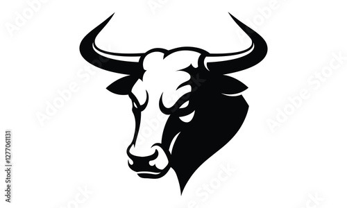Bull head silhouette vector illustration, Detailed artwork, Mascot logo design, Simple shape for logo design, emblem, symbol, sign, badge, label, stamp. Minimalist design, isolated on white background