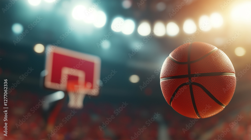 Obraz premium Basketball in motion during an indoor game showcasing skill and excitement at a sports arena