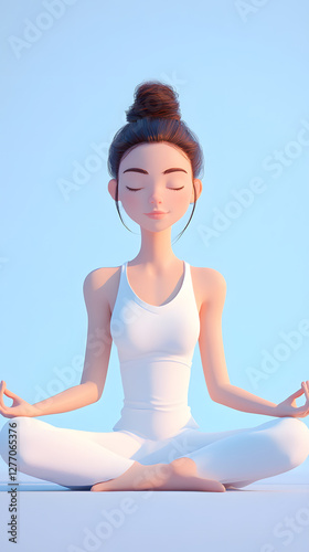 A cartoon-style girl meditating in the lotus position
