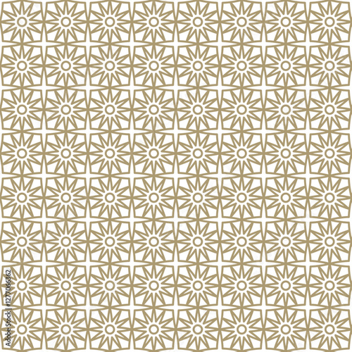 Seamless pattern abstract geometric luxury modern style of golden line flower, star and circle. Vector ornamental Illustration