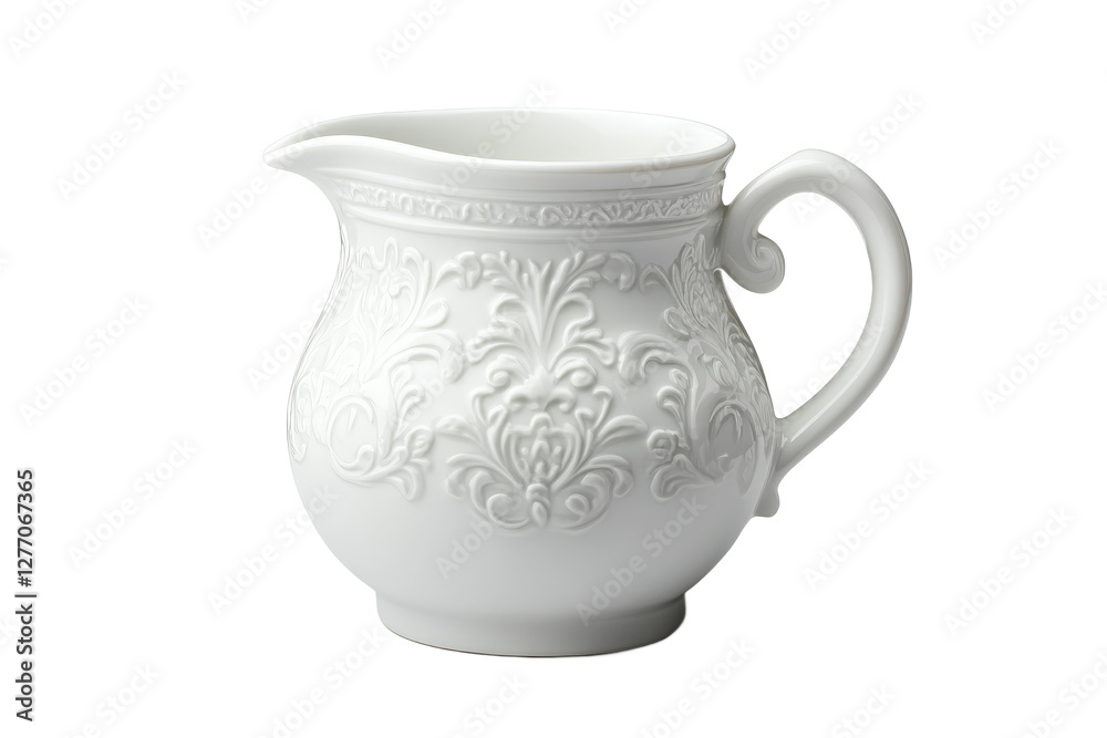 Elegant white ceramic pitcher with delicate design Elegant white ceramic pitcher with delicate design