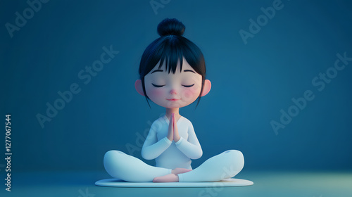 A cartoon-style girl meditating in the lotus position
