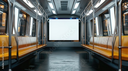 interior of a subway train with white frame