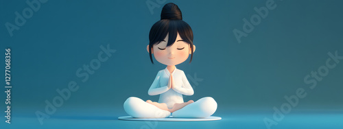 A cartoon-style girl meditating in the lotus position
