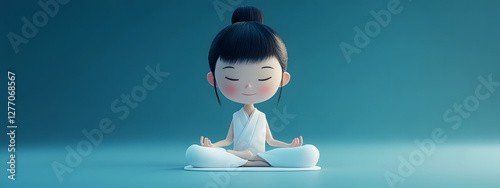 A cartoon-style girl meditating in the lotus position
