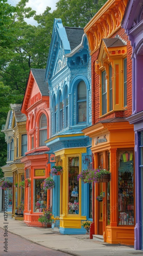 Fototapeta premium Vibrant Colorful Houses Line Charming Street