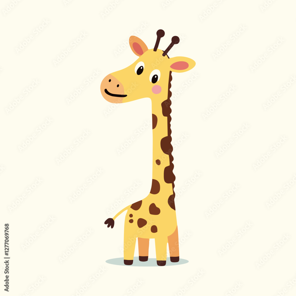 Cute Cartoon Giraffe Standing with a Friendly Smile Cute Cartoon Giraffe Standing with a Friendly Smile