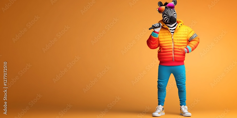 stylish pop art zebra colorful streetwear outfit microphone music urban stylish pop art zebra colorful streetwear outfit microphone music urban