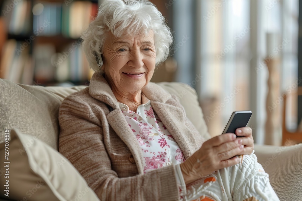 Middle-aged Woman on Crutches Having a Phone Conversation in Her Living Room Middle-aged Woman on Crutches Having a Phone Conversation in Her Living Room