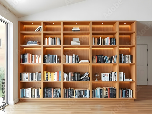 Bookcase with books in a modern house. photo