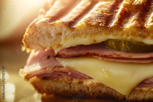 Close-Up of a Crispy Cuban Sandwich with Melting Cheese photo