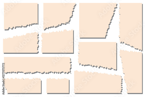 Torn paper. Ripped paper edges. Seamless realistic torn paper edges with shadow. torn or ripped paper strip, sticky note and damaged newspaper cutout for social media. Ripped business banner. EPS 10