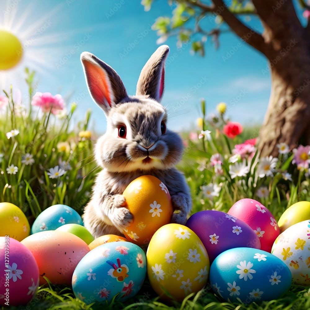 custom made wallpaper toronto digitalEaster Bunny with Colorful Eggs in a Spring Garden Festive Easter Image