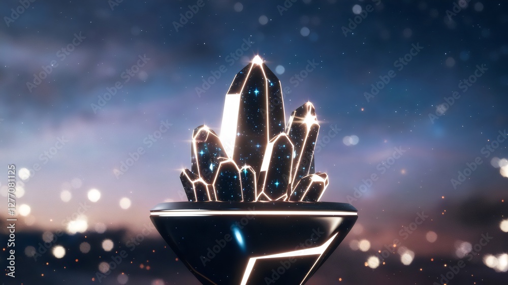 Naklejka premium Medium shot of data crystal with glowing edges and starry pattern