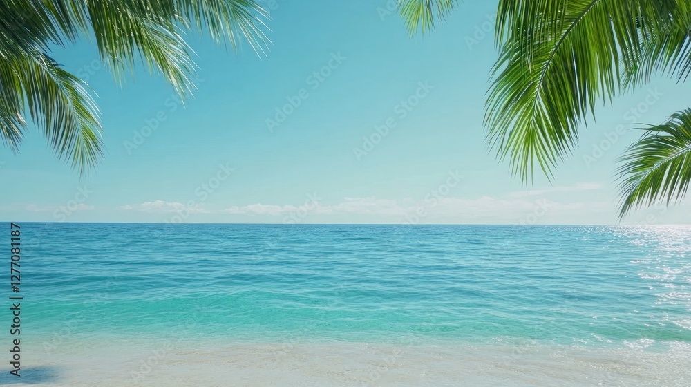 Enjoy the breathtaking view of a tranquil tropical beach with crystal clear waters soft sands and palm trees swaying gently in the breeze creating an idyllic vacation setting Enjoy the breathtaking view of a tranquil tropical beach with crystal clear waters soft sands and palm trees swaying gently in the breeze creating an idyllic vacation setting