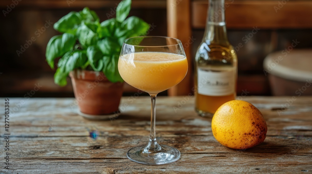 Fototapeta premium A refreshing glass of orange juice placed beside an elegant bottle of wine, showcasing a delightful beverage pairing for any occasion.