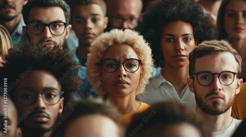 Diverse Group of People in Crowd, Focus on Young Women Diverse Group of People in Crowd, Focus on Young Women