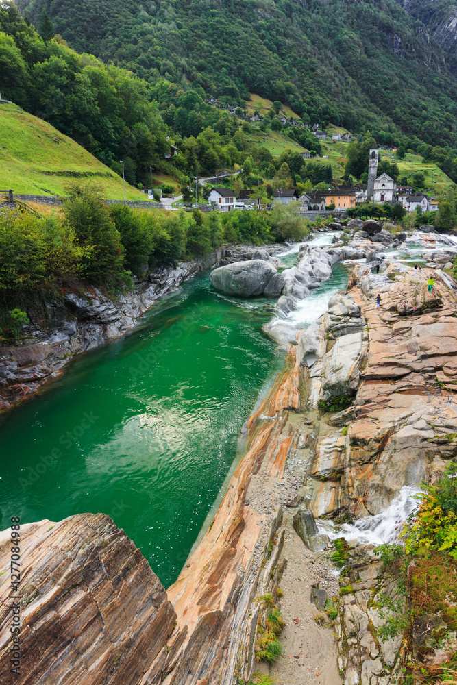 lake in the Valle Verzasca with blue turquoise water lake in the Valle Verzasca with blue turquoise water