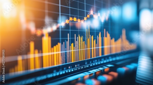 A detailed close-up of a computer screen displaying a colorful graph, highlighting data trends and statistical information for analysis.