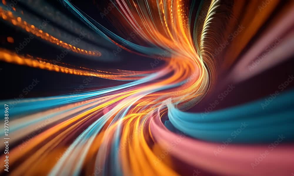 Abstract colorful light trails swirling in a dark space, creating a dynamic and vibrant visual effect