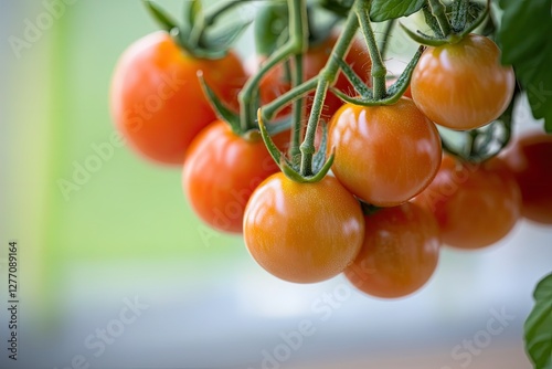 Juicy orange tomatoes hanging gracefully, showcasing vibrant col