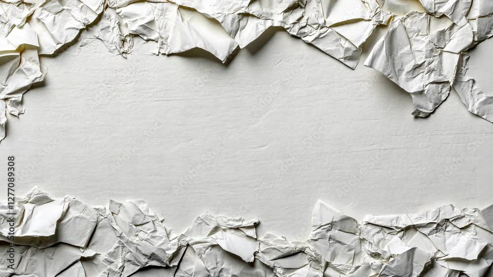 Crumpled paper border with blank space for design or text on a light background