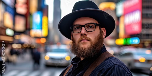 modern amish man in modern city 