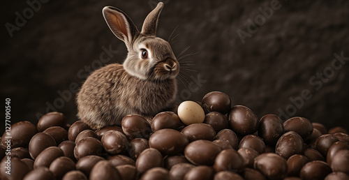Cute Bunny Surrounded by Chocolate Eggs