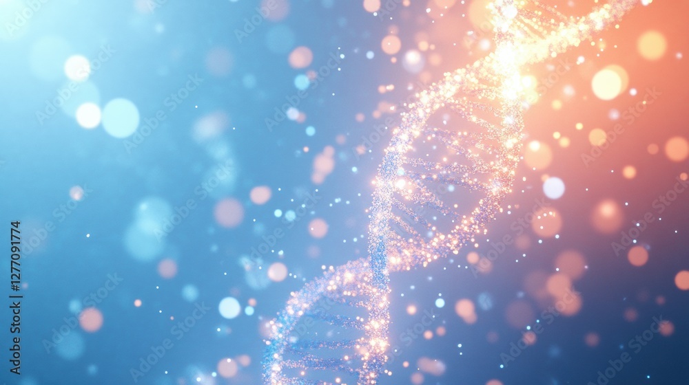 a glowing 3D visualization of a DNA double helix, set against a soft blue gradient background with floating particles, symbolizing genetic research and biotechnology advancements. a glowing 3D visualization of a DNA double helix, set against a soft blue gradient background with floating particles, symbolizing genetic research and biotechnology advancements.